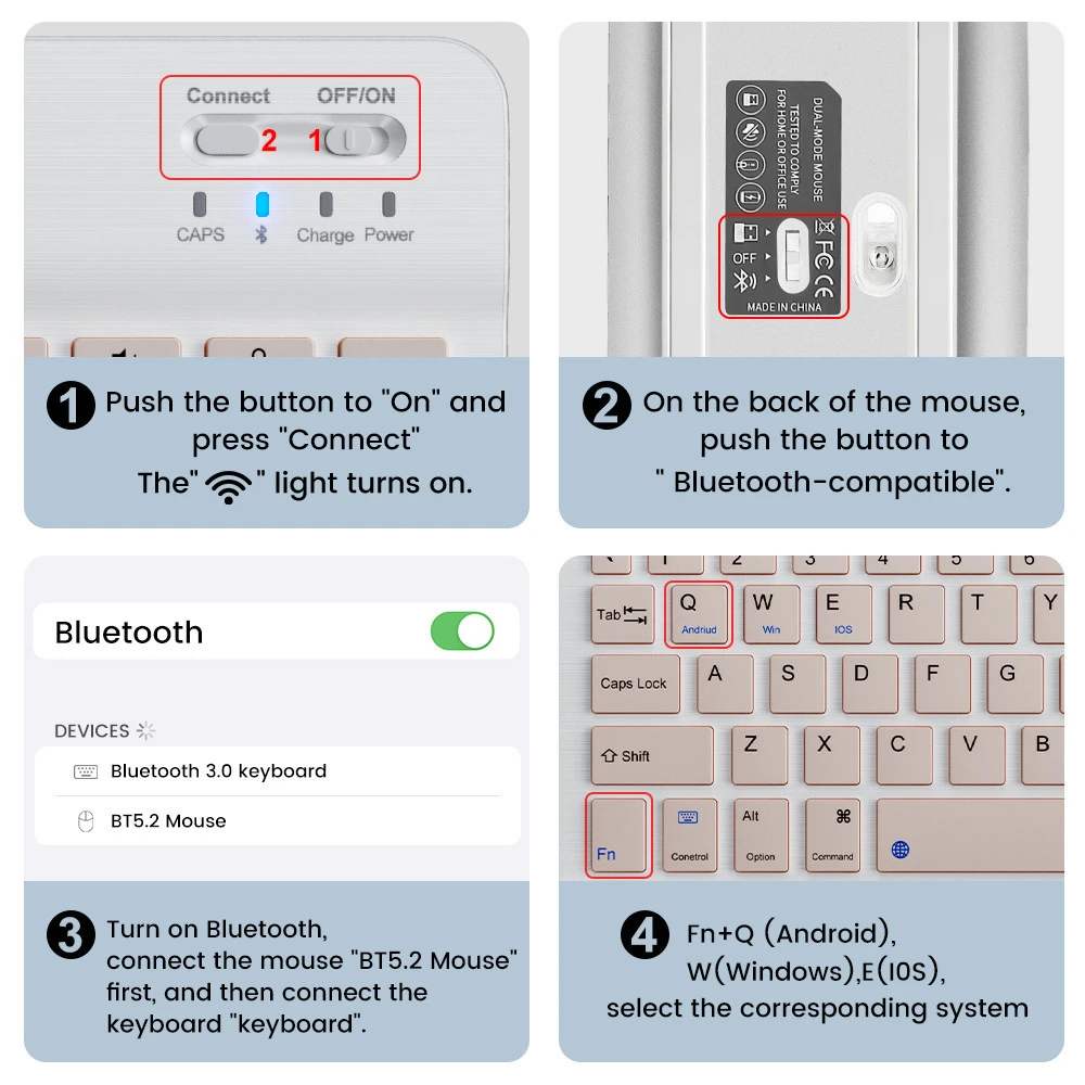 ماوس لوحة مفاتيح صغير لاسلكي بلوتوث لأجهزة IOS وأندرويد ويندوز والكمبيوتر اللوحي لأجهزة iPad Air Mini Pro ولوحة المفاتيح الروسية الإسبانية ﻿