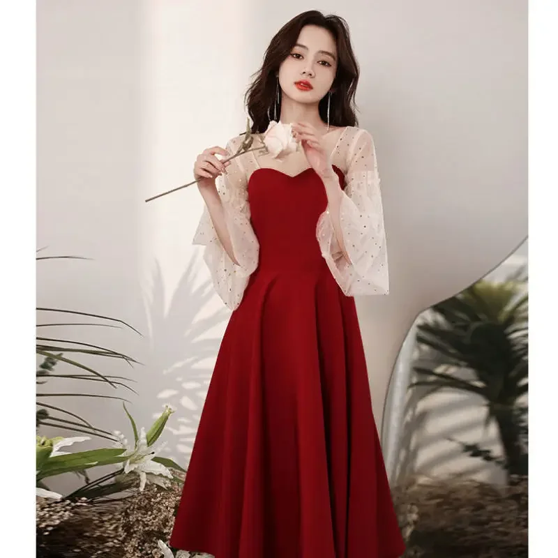 Vestido de noche francés, dulce princesa, vestido de celebridad, vestido MIDI elegante, vestido de cena de moda coreana, vestido de novia para mujer