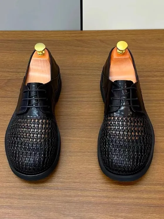 

Men's Casual Comfortable Pure Leather Woven Upper Shoes High Quality Elegant Lightweight Fashionable Business Casual Sneakers