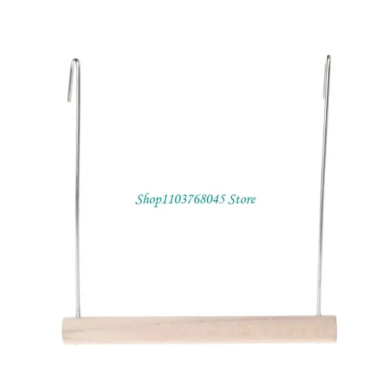 R53F Parrot Wooden Perch Swing with Metal Hook Bird Stand for Small Parakeets