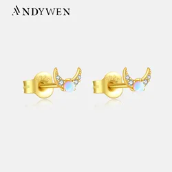 ANDYWEN 925 Sterling Silver Moon Opal Moonstone Stud Earring Piercing Pendientes Women 2024 Wedding Fine Jewelry For Party Gift