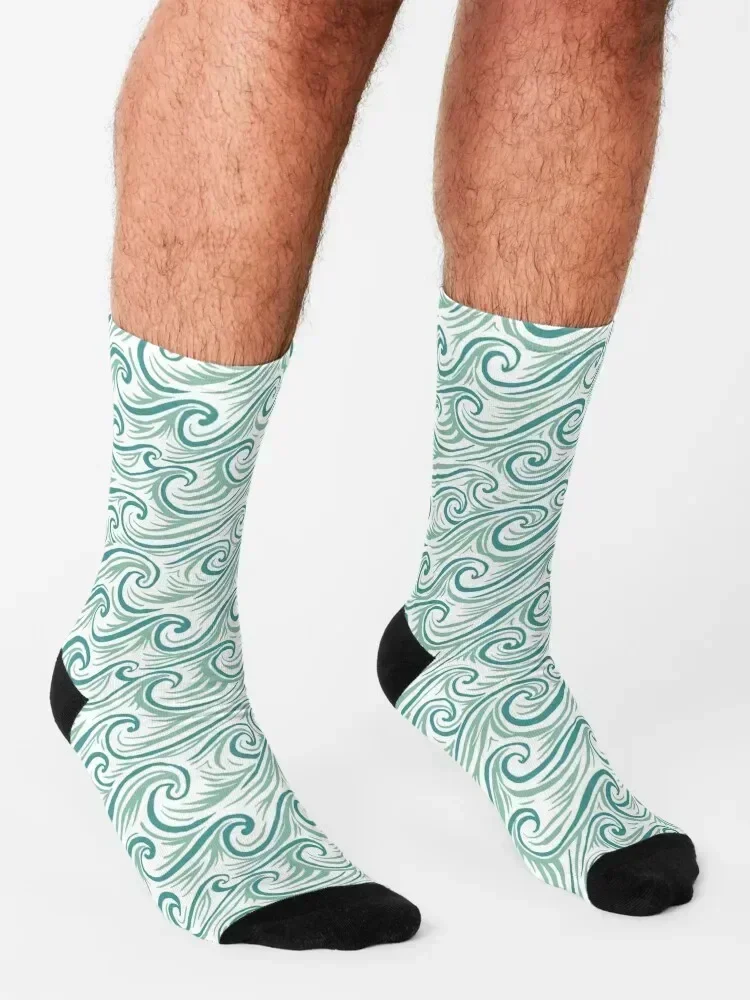 Blue Green Waves Socks cotton Rugby anime Stockings compression Socks Men's Women's