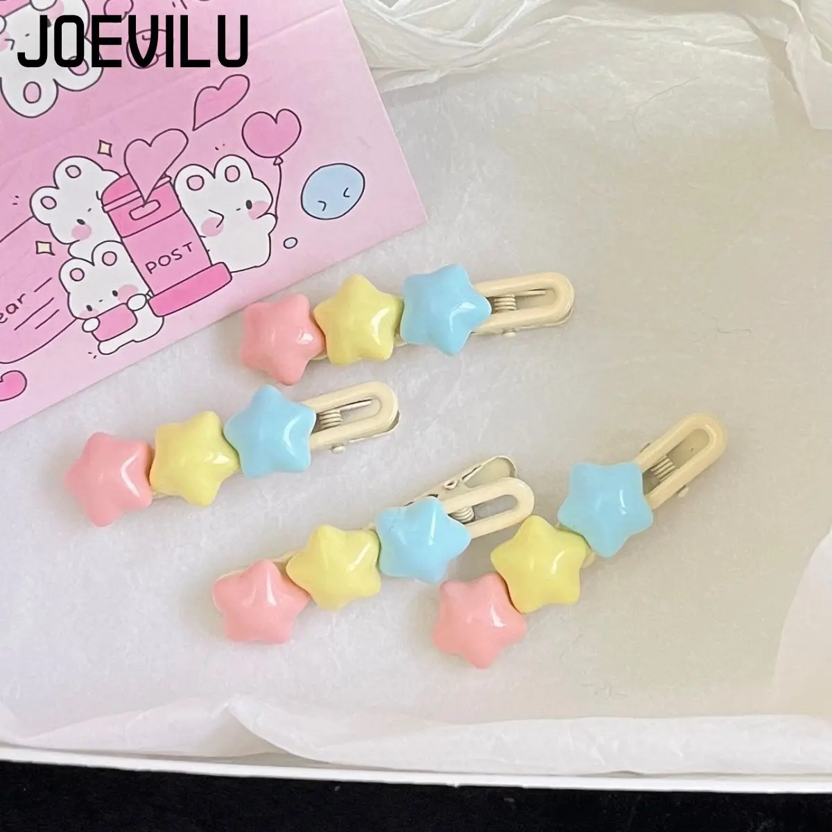 Pastel Star Hair Clips Cute 3 Color Kawaii Barrettes for Girls Long Wavy BB Hairpins for Side Bangs Aesthetic Hair Accessories