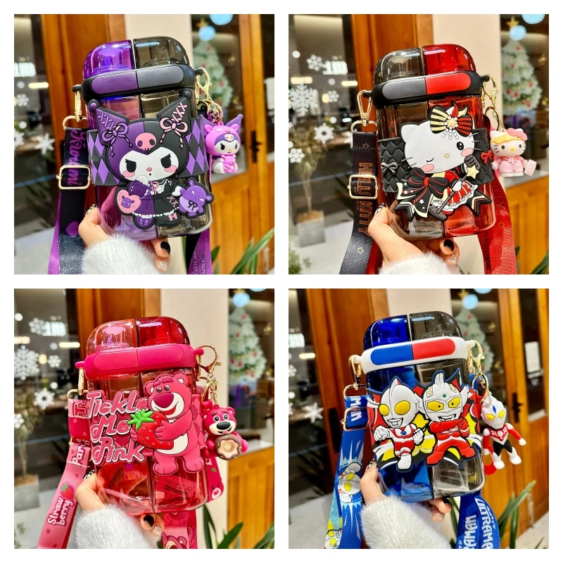 

Sanrio Portable Bottles Hello Kitty Cup Double Drinking Water Bottle with Straw Anime Lotso Ultraman Tritan Cup Kids Kettle