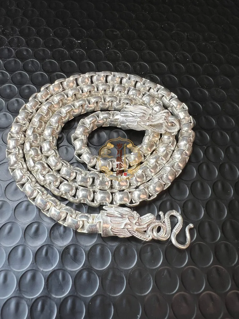 

2026 Hot Vintage Chinese Tibetan Silver Handmade Double Dragon Head Hollow Necklace
