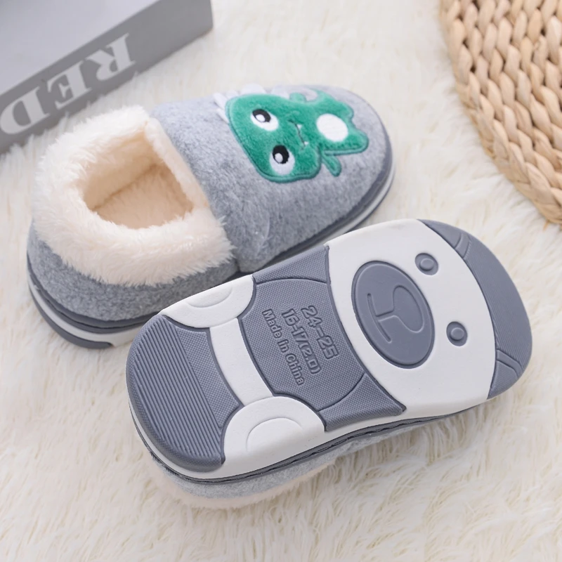 Fashion Toddler Boy Slippers Winter Shoes Kid Casual Home Wear Baby Warm Anti-slip Loafers Cartoon Dinosaur Child House Footwear