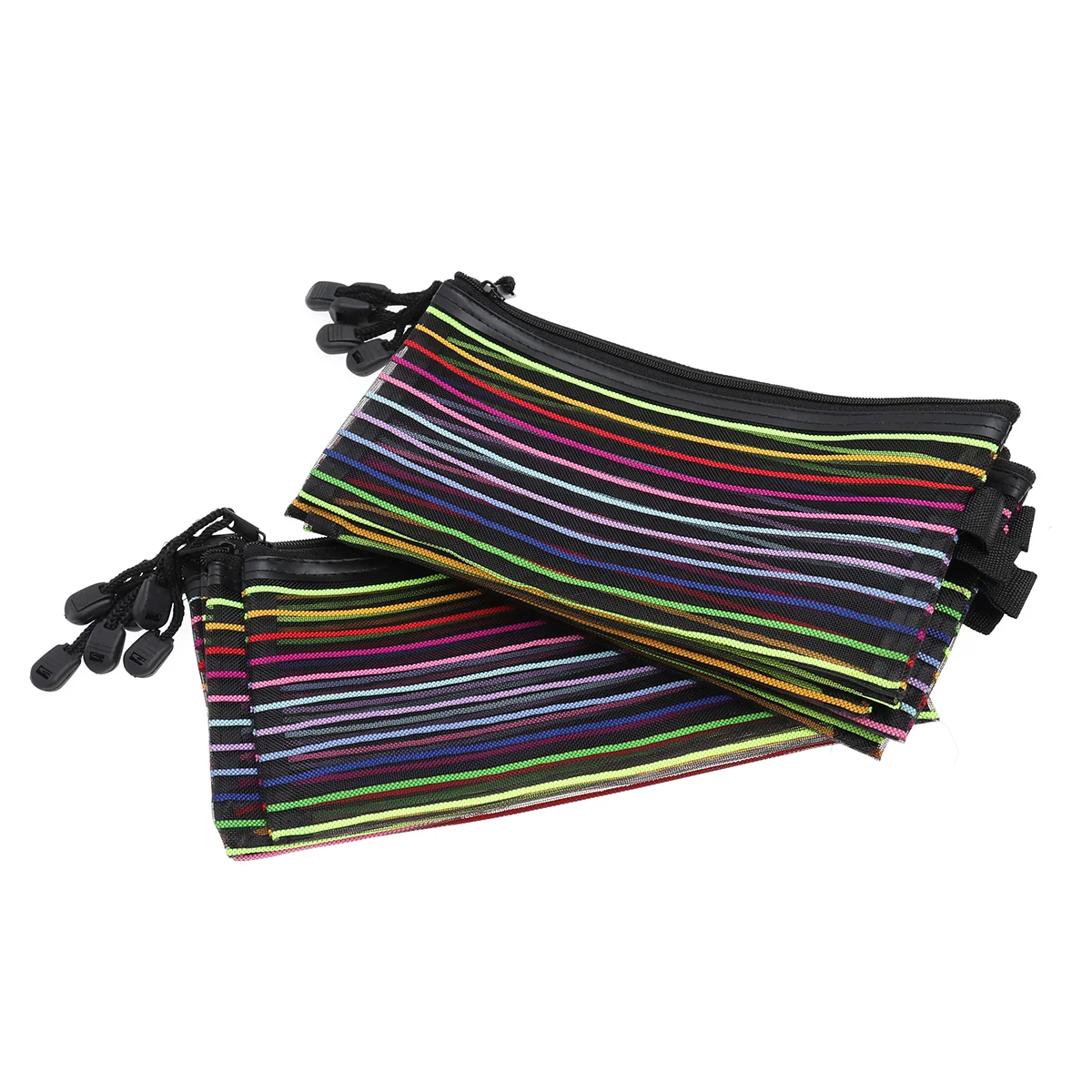 12 PCS Embellishments Prevent Colorful Stripe Pouch with Zipper Mesh Storage Bag Student Snap