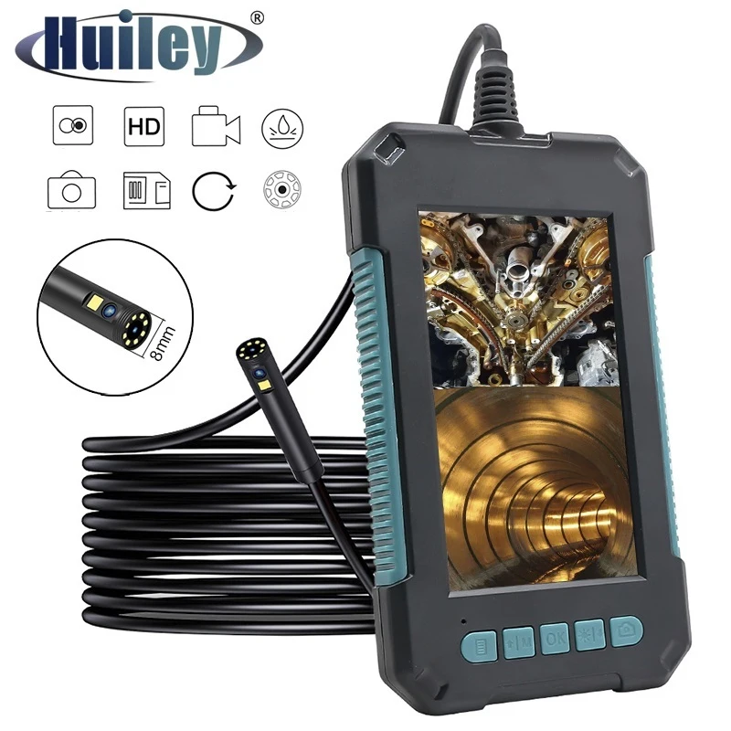 Dual Lens Video Industrial Endoscope IP67 Waterproof Camera Borescope Car Repair Inspection Borescope HD Large Screen Hard Cable