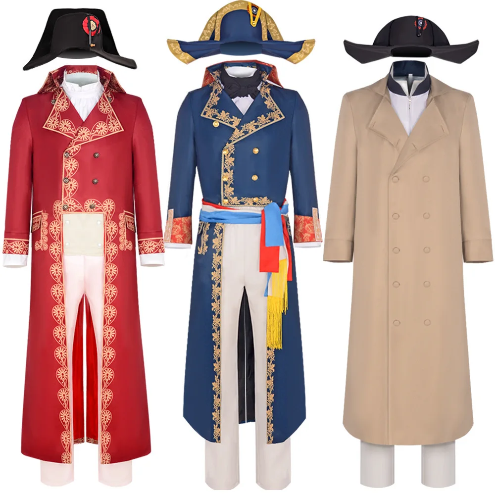 Medieval Napoleon Bonaparte Costume French Emperor Military Uniform Hat Coat Pants Full Suit Fantasia Halloween Party Clothing