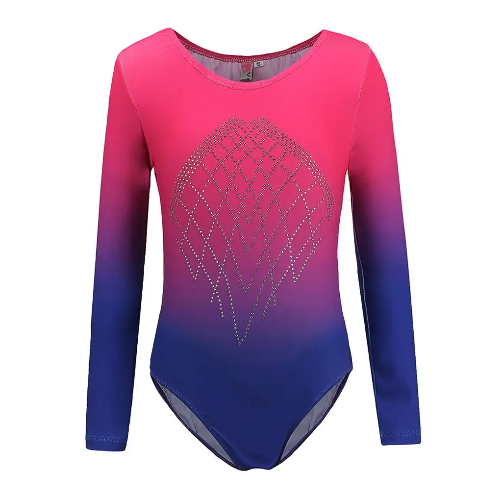 Rhinestone Shiny Girls Gymnastics Leotard Long Sleeve Jumpsuit for Dance Ballet Stage Outfit and Luxury Party