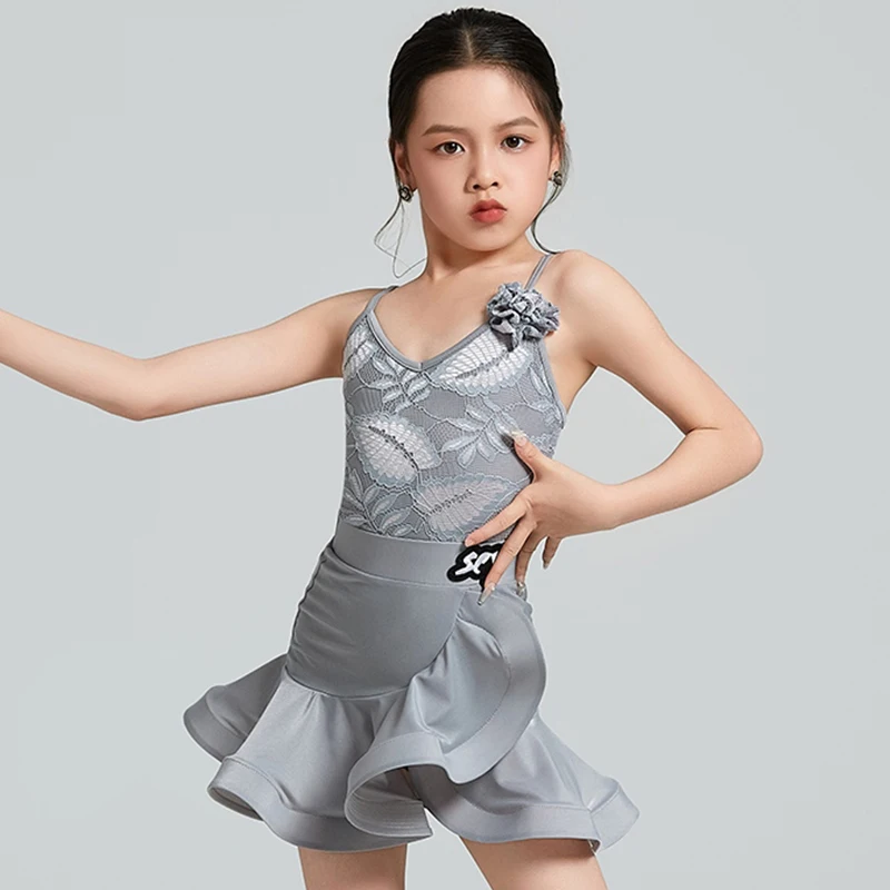 

Girls Latin Dance Clothes Summer Sleeveless Practice Suit Kids Cha Cha Rumba Dance Dress Ballroom Dance Performance Wear NV20725