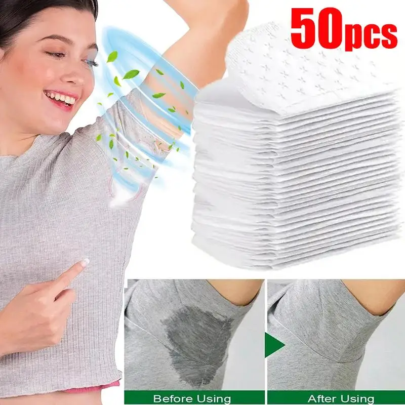 Parche absorbente de sudor desechable, almohadillas de algodón para axilas, desodorantes para vestido, 50 piezas