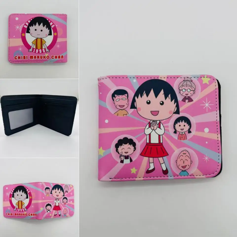 Chibi Maruko-chan 애니메이션 지갑 만화 어린이 소년 소녀 학생을위한 선물 가로 스타일 깜짝 PU 가죽 WCallet 카드 케이스