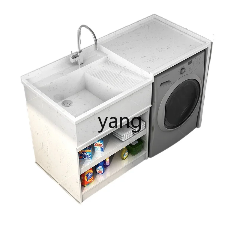 

Yjq Marble Washing Machine All-in-One Cabinet Combination Balcony Home Bathroom Laundry Basin with Washboard Sink