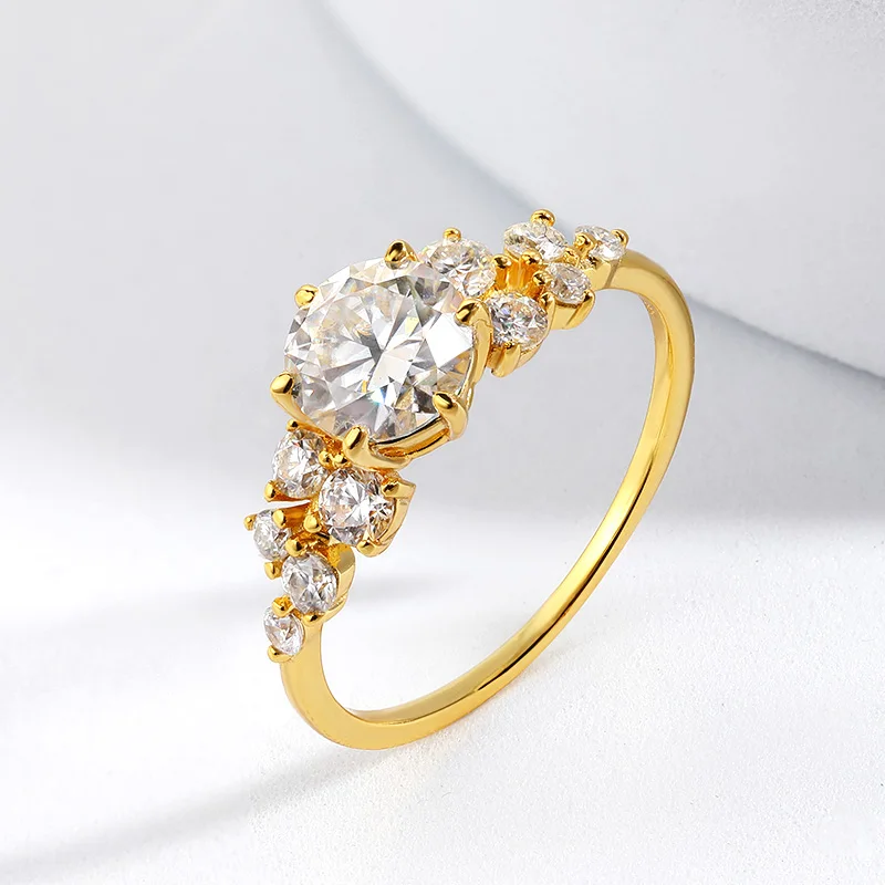 Syoue cincin 14K 10k warna kuning emas 1.3cttw untuk wanita, perhiasan kualitas mewah, cincin pernikahan berlian Lab berkilau