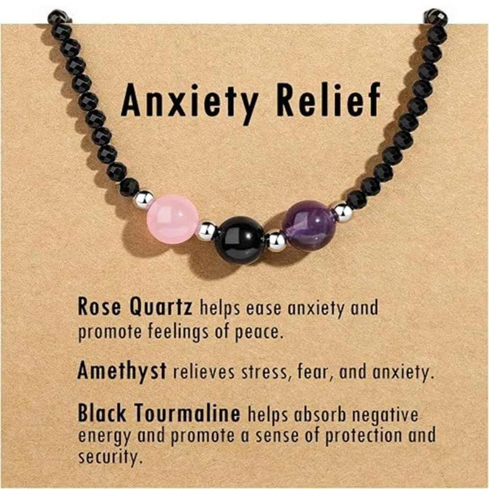 Natural Gemstone Crystal Necklace Anxiety Relief Triple Protection Beaded Choker New Beginnings Healthy Pregnancy