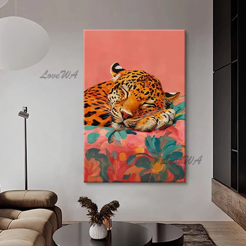 Living Room Wall Picture, Leopards Handmade Animal Modern Art Paintings, Unframed, Canvas Home Decoration, Quality Artwork