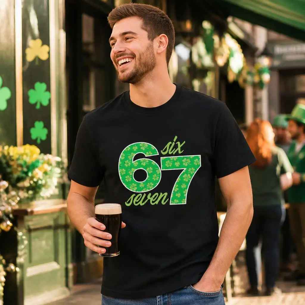 6 7 St Patricks Day Six Seven 67 Meme Men T Shirt 100% Cotton Clothing Fun Short Sleeve Tee Gift T-Shirts