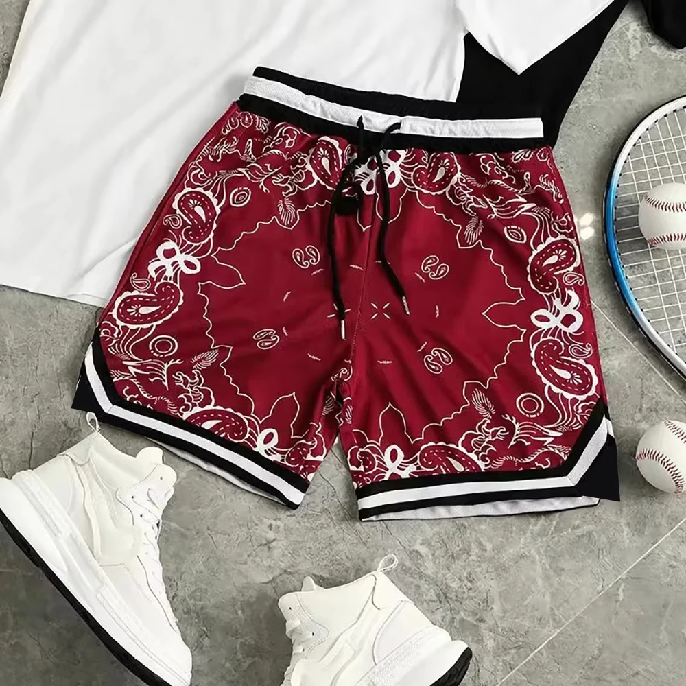 Letnie męskie szorty plażowe w stylu vintage, modne, codzienne, sportowe, etniczne, z kwiatowym nadrukiem…