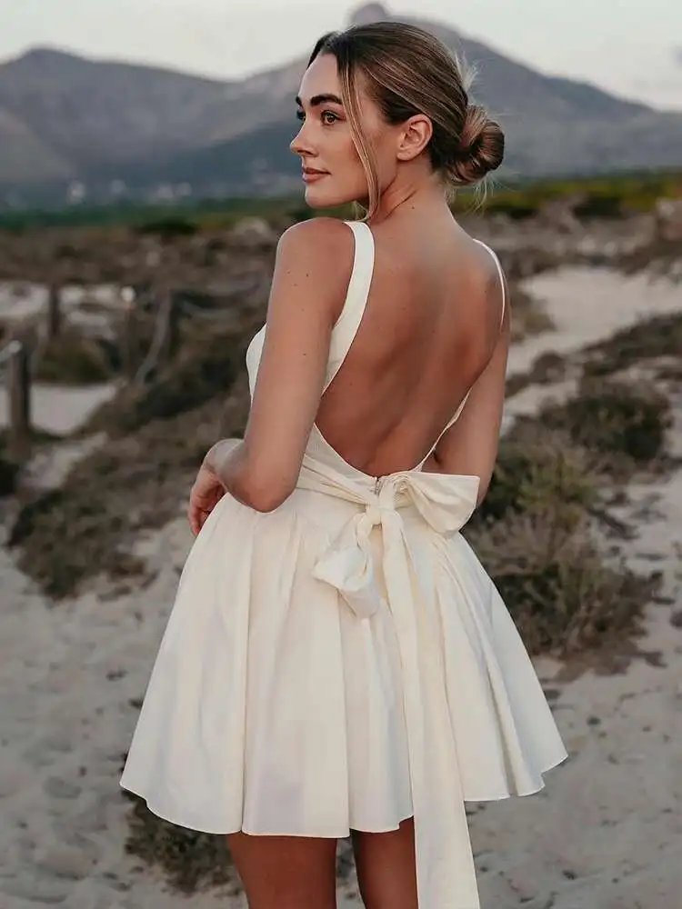 Avrilyaan White Backless Bow Sexy Dress Women Ruffle Pleated Elegant Club  Night Party Dresses Summer Bodycon Mini Dress Vestidos - AliExpress  200000345