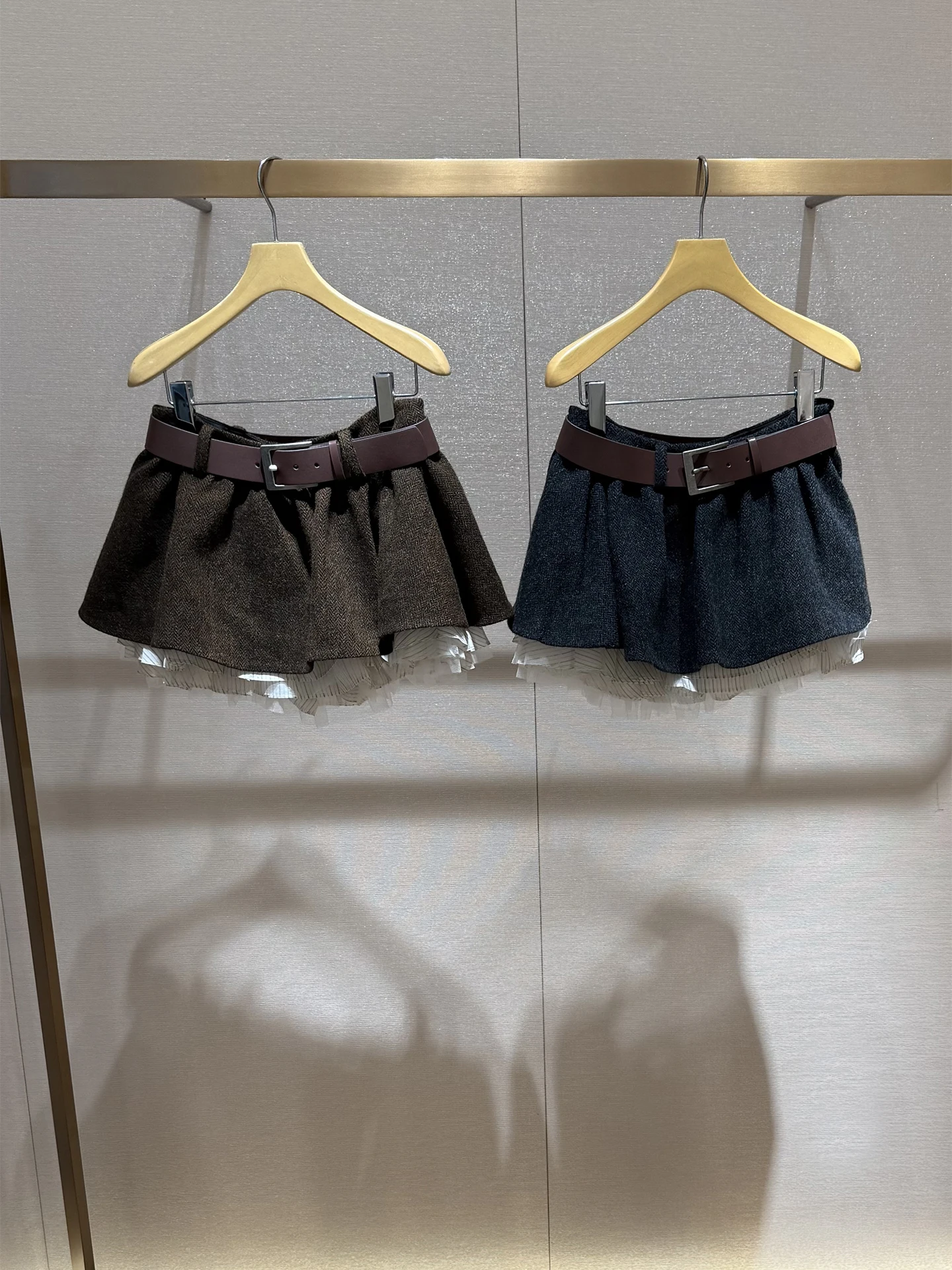 Abnehmen Hohe Taille ort Rock Woolen ey f-länge Damen Casual Sle Plissee Spleißen Herbst Winter Neue Ankunft