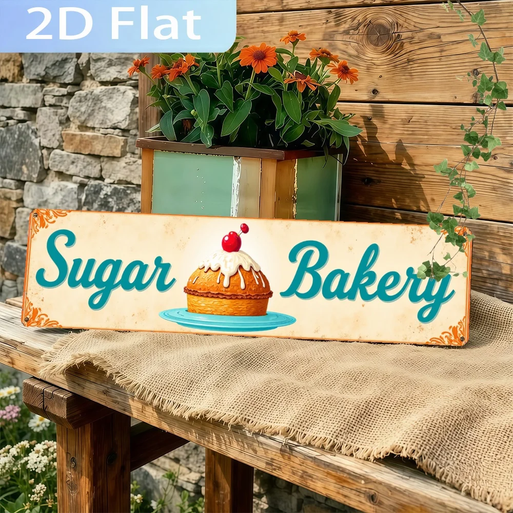 2D Printed Sign Featuring Vintage 'Sugar Bakery Sign' - Farmhouse Style Wall Decor Suitable for Cafes, Garages, Cottages