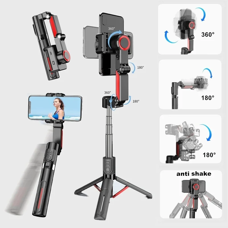 Gimbal ponsel pintar genggam 1 sumbu, Tripod penstabil dengan anti-guncangan & rotasi 360 °, pelacakan Wajah & Remote Control nirkabel