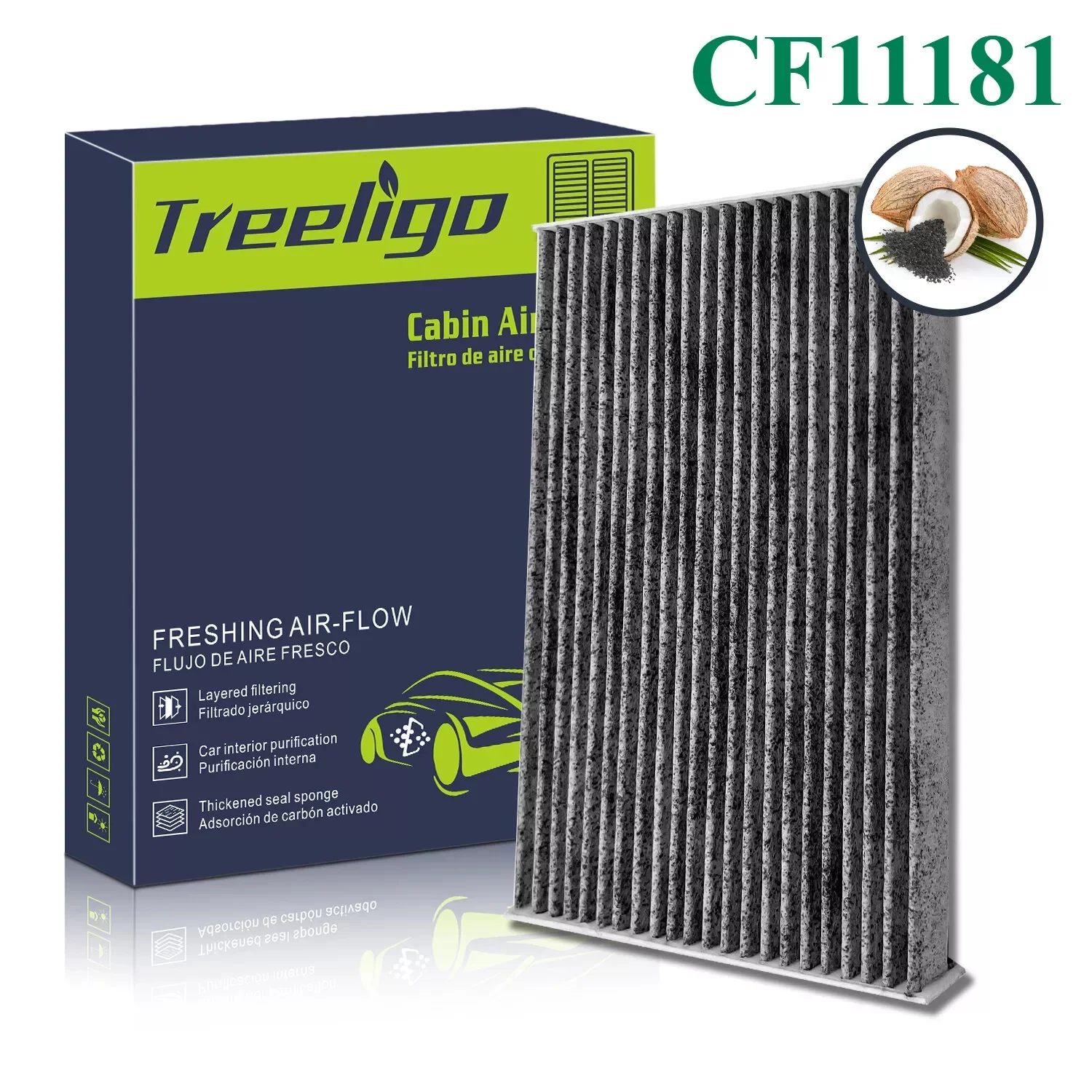 

Treeligo 1шт. ‎ CF11181 Воздушный фильтр салона с активированным углем для Chevrolet 2005-2019 гг. для Cadillac XLR 2004-2009 гг.