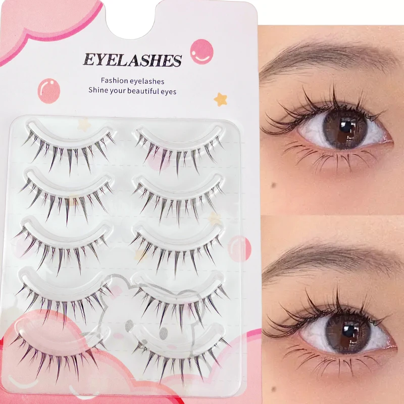 5 أزواج من الرموش الصناعية الممتدة - مظهر طبيعي، عين قطة مدببة، رموش صناعية على الطراز الكوري - خفيفة الوزن وقابلة لإعادة الاستخدام