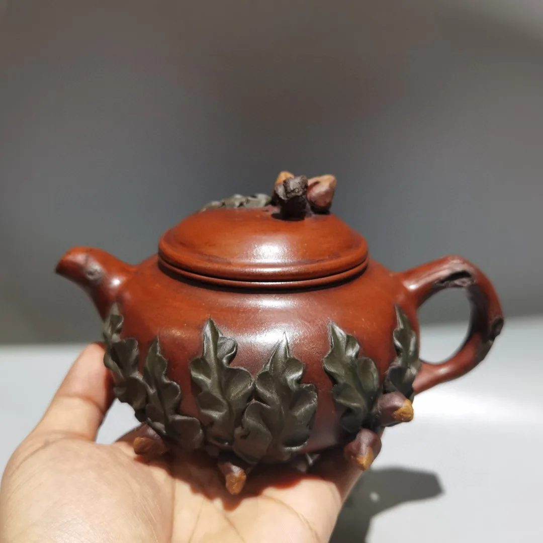 

7"Chinese Yixing Purple Clay Teapot Pot Teapot Peach Peach leaf pattern Longevity pot Kettle Tea Flagon Amass wealth Ornaments