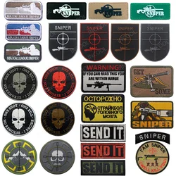 Sniper PVC Embroidered Patch Send it Appliqued Rubber One Shot One Kill Skull Airsoft Decorative Patches For Clothing Backpack