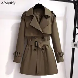 Trench Women British Short Style Coats Autumn High Street Fashion Adjustable Waist Outwear All-match Chic Female Elegant Temper