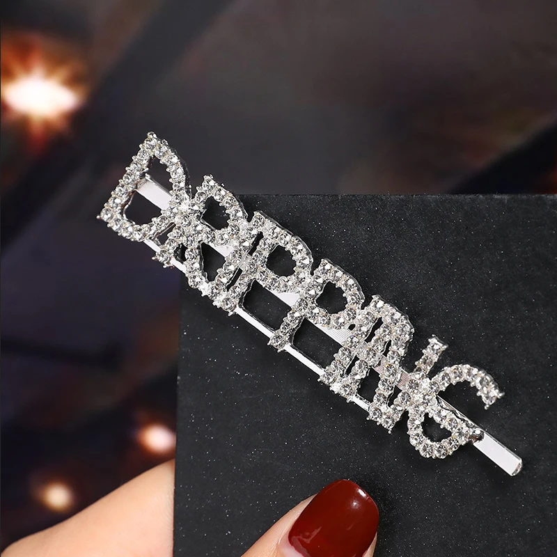 1PC Shining Letter Hair Clips For Women Jewelry Silver Color Message " LOVE " Clear Rhinestone 7cm