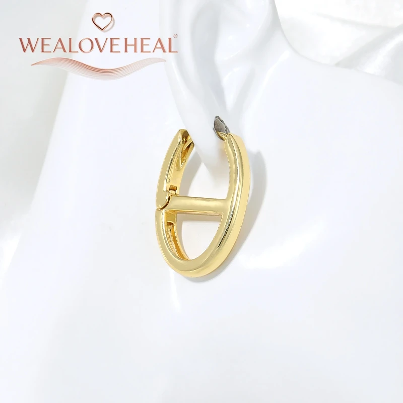 1 Paar 18K vergoldete Messing-H-Form Schweinsnase Huggie Creolen für Damen 16,5x14mm polierte Ohrringe für den Alltag, Party oder als Geschenk – Detail 21