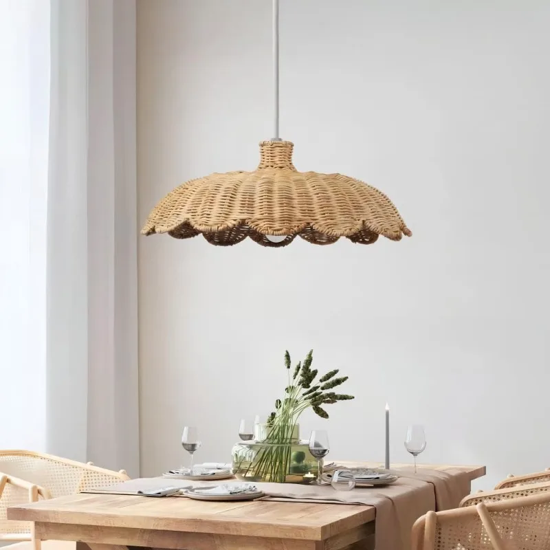 Nordic Rattan Pendant Lights Handwoven Wicker Lamp for Dining Room Zen Tea House Ceiling Lamp Boho Hotel Decor Hanging Fixture
