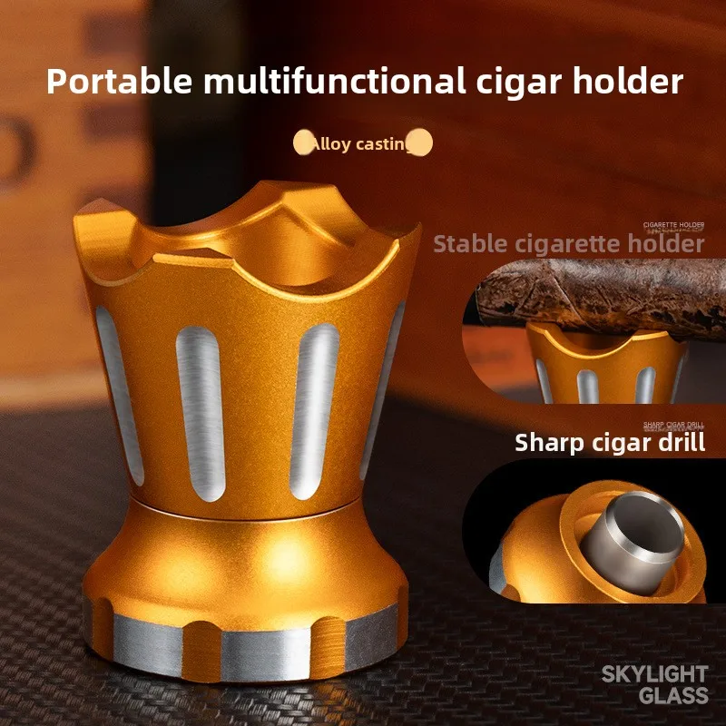 HANNICOOK aluminum alloy multifunctional cigar holder, large caliber crown shaped cigar holder&opener, cigar accessories