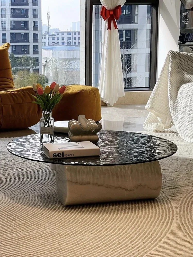

Modern Simple Marble Glass Edge Table Italian Minimalist Water Ripple Coffee Table Mesas De Centro Para Sala