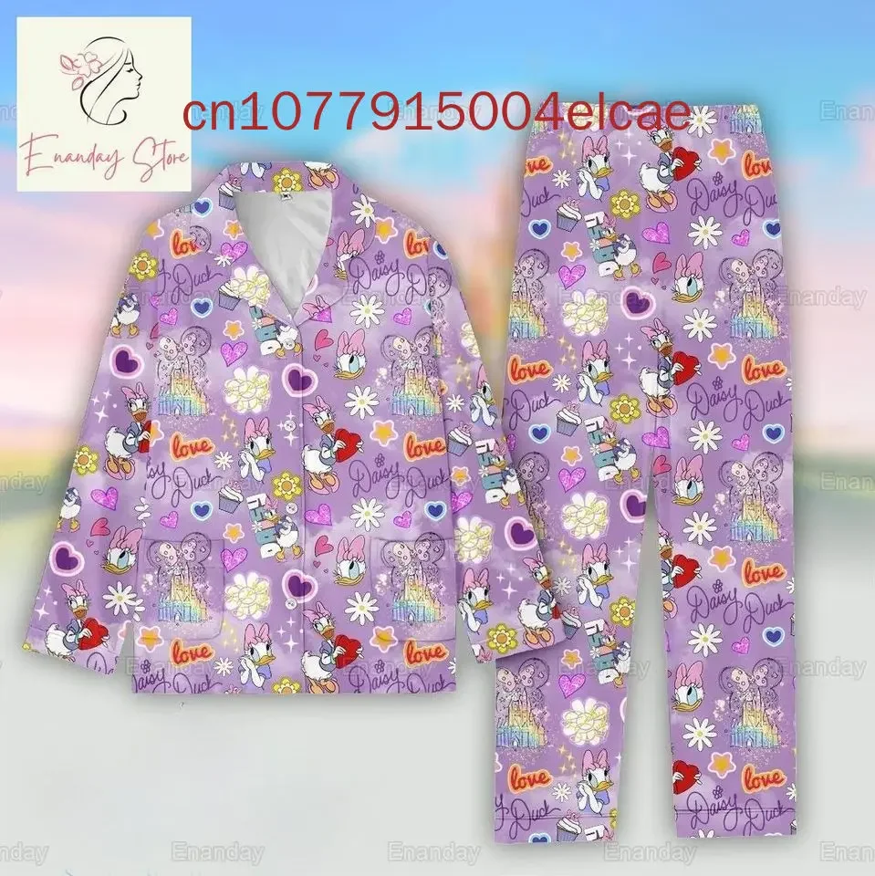 Daisy Duck Long Sleeve Pants Two-piece Set Men's And Women's Pajamas Silk Pajamas Women's Cartoon Pajamas Pants Set