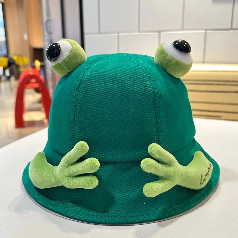 

2025 New Cute Big Eyes Frog Bucket Hats Outdoor Foldable Sun Women Lady Summer Cotton Wild Basin Hats