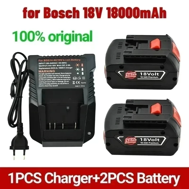 

NEW 18V Battery 18.0Ah for Bosch Electric Drill 18V Rechargeable Li-ion Battery BAT609, BAT609G, BAT618, BAT618G, BAT614+Charger