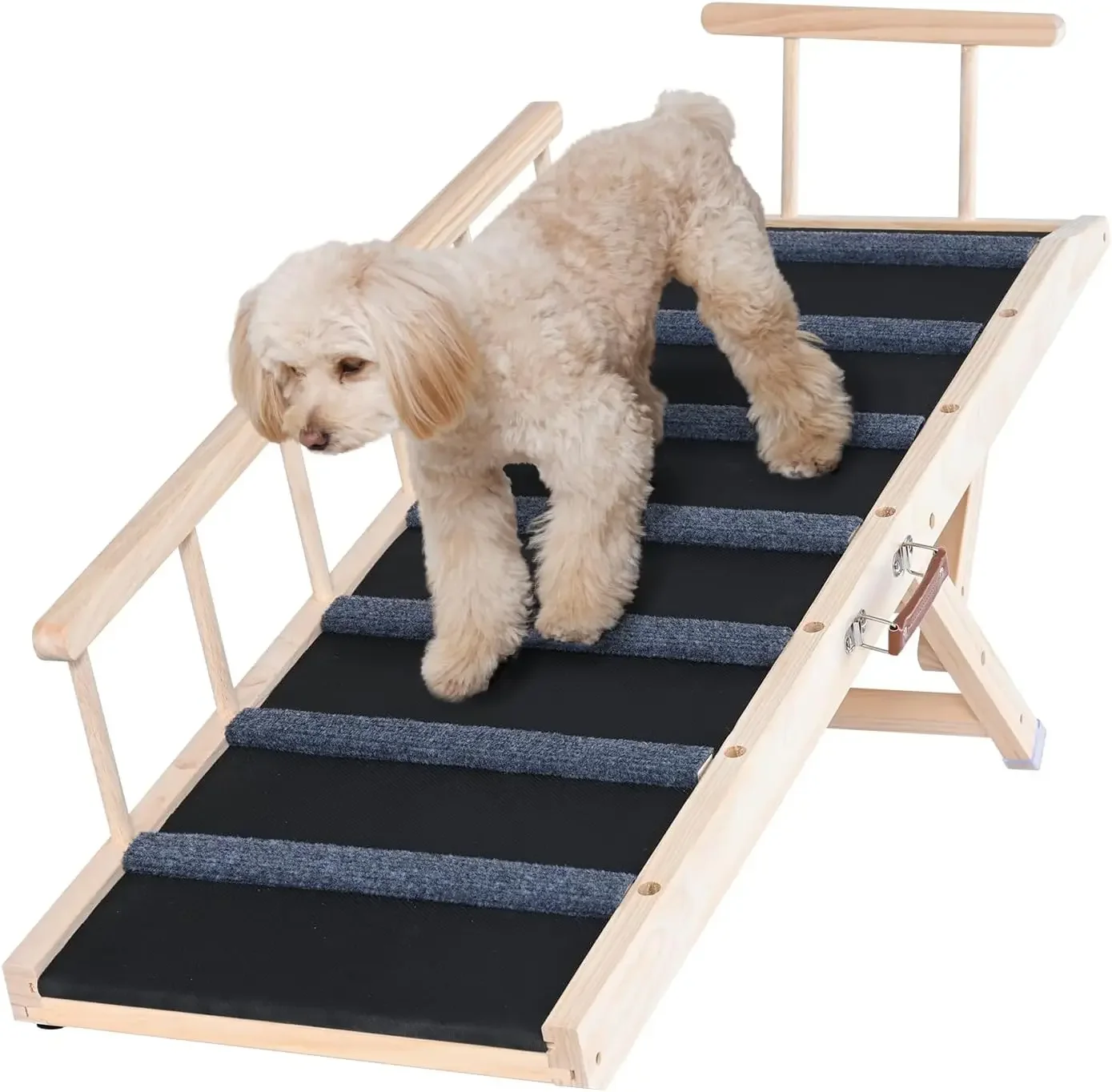 Dog Ramp, Folding Pet Ramp for Bed, Adjustable Dog Ramp for Small, Large, Old Dogs & Cats, Wooden Pet Ramp