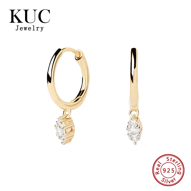 Luxurious and Exquisite 925 Sterling Silver Fine Jewelry  Round Hoops with Small Zircon Pendant Drop Earrings