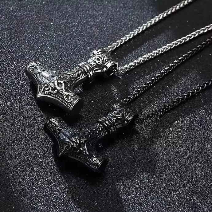 Viking Hammer of Thor for Men,Stainless Steel Norse Pagan Symbol Pendant,Punk Jewelry Gift