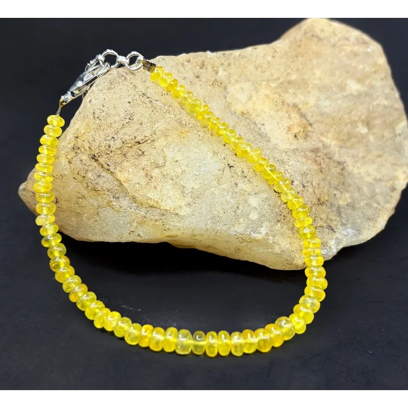 Natural Yellow Sapphire Bracelet 7” 4–5mm Round Smooth Silver