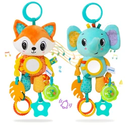 Soft Hanging Crinkle Squeaky Sensory LearningToy Stroller Car Seat Crib Travel Plush Animal Wind Chime with Teether Boys Girls