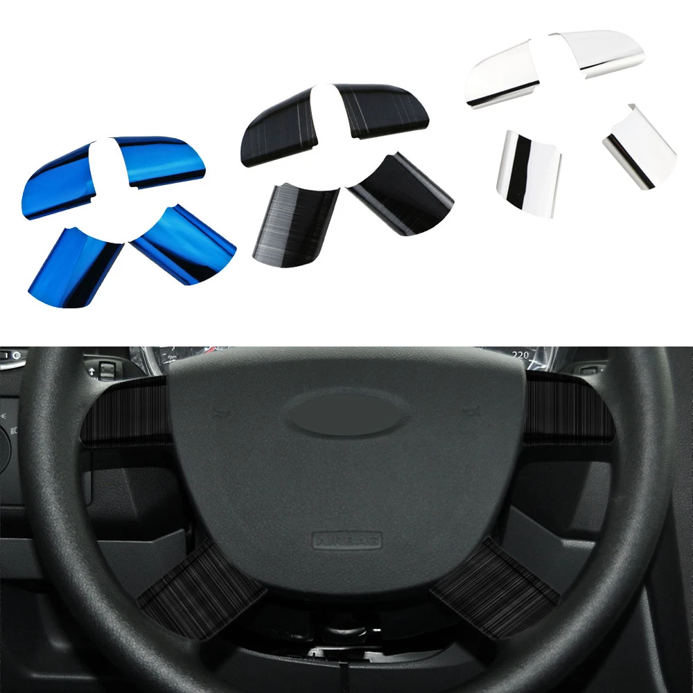 Stainless Steel Car Steering Wheel Decoration Cover Trim Sticker for Ford Focus 2 MK2 2005 - 2011 Accessories 4Pcs