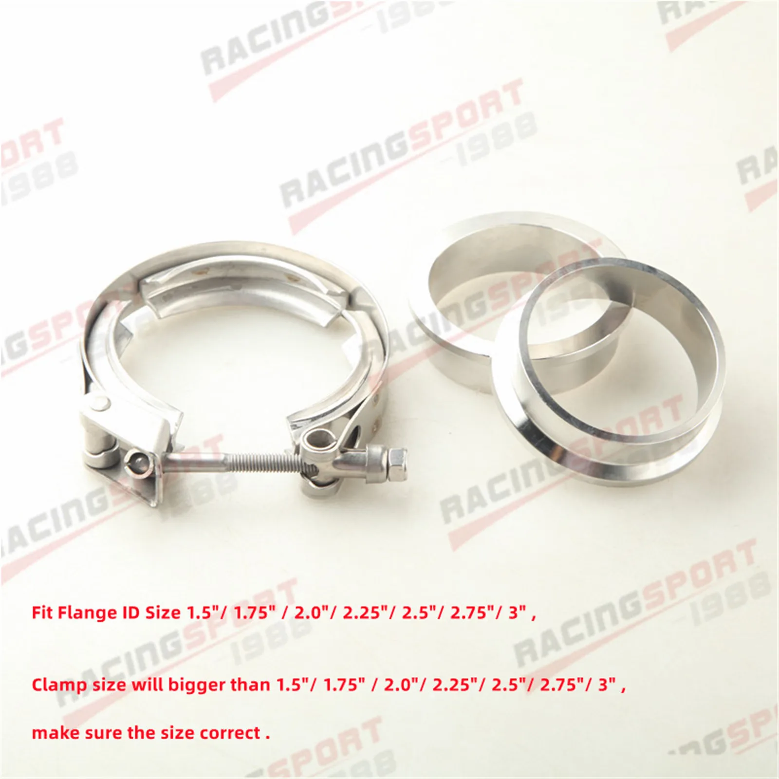 

1.5",1.75",2",2.25",2.5",2.75", 3" Inch SS 304 Quick Release V Band Clamp Kit & Mild Steel Flange Downpipe