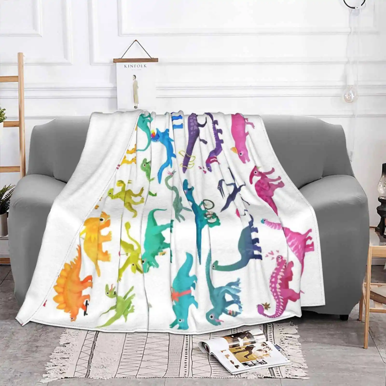 Rainbow Dinos Top Quality Comfortable Bed Sofa Soft Blanket Rainbow Pride Dinosaurs