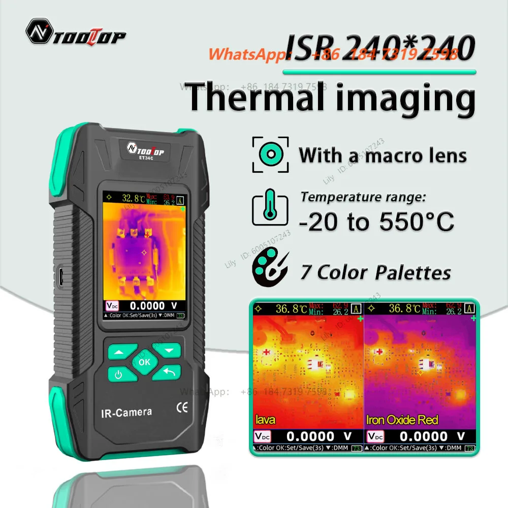 ET34C Thermal Imaging Camera ISR 240*240 With Macro Lens 7 Color Palettes Handheld Thermal Imager For HVAC Pipe Inspect