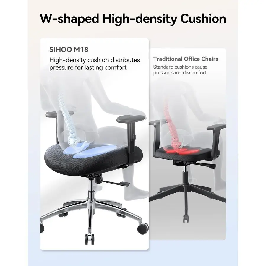 M18 Ergonomic Office Chair, High Back Mesh Desk Chair with Adjustable Headrest amp Lumbar Support, 330lbs Capacity Computer Chai
